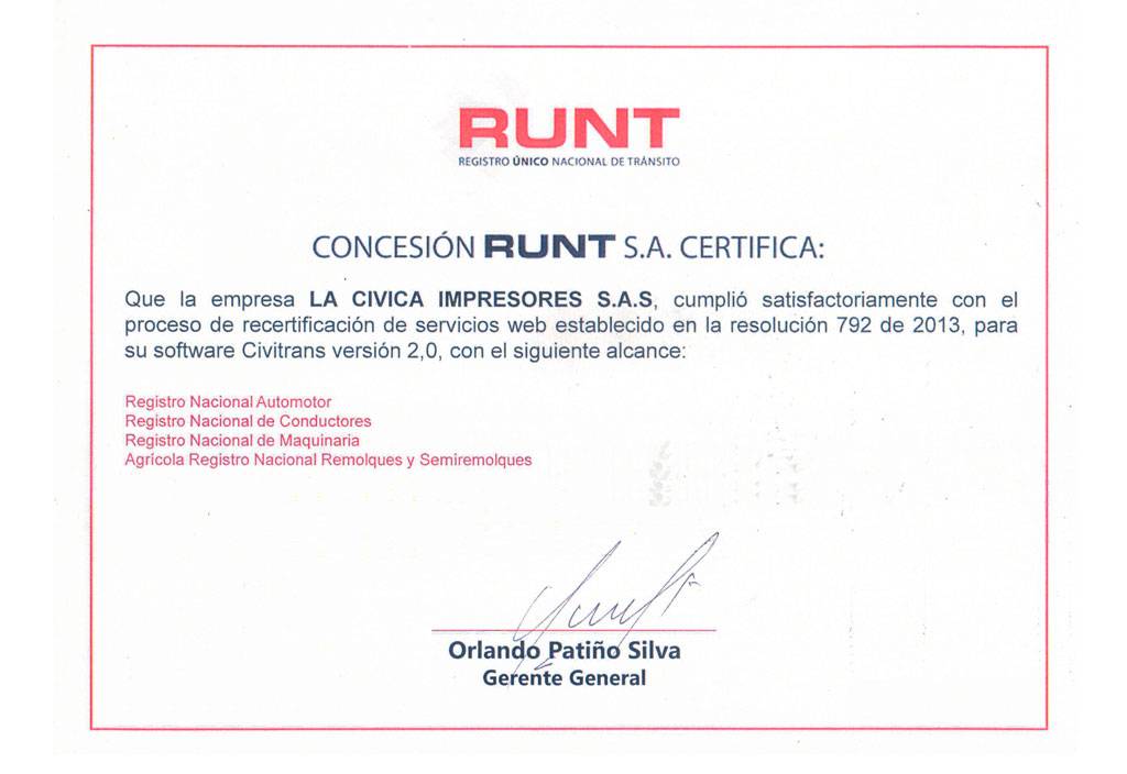 Runt Certificación